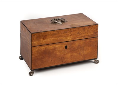 Lot 83 - Tea caddy. A George III satinwood and silver tea caddy