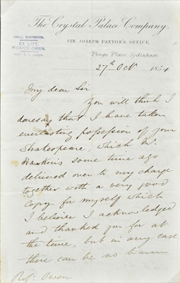 Lot 392 - Crystal Palace. A collection of items including Joseph Paxton signed letters