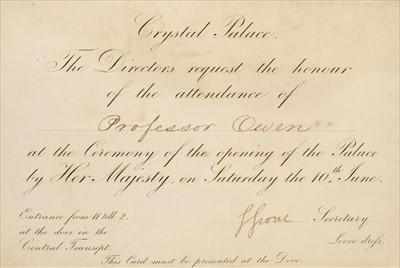 Lot 62 - Crystal Palace. Programme of the Opening of the Crystal Palace, on Saturday the 10th of June, 1854