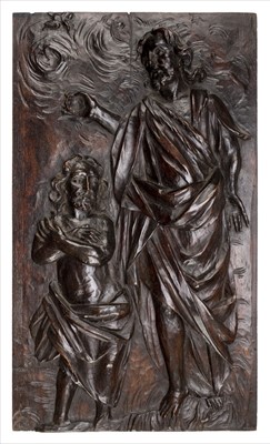 Lot 67 - Oak panel. A carved oak panel, probably 18th century