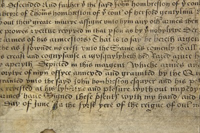 Lot 210 - Mary I (Queen of England, 1516-1558). Grant of Arms to John Hombreston, 17 June 1554
