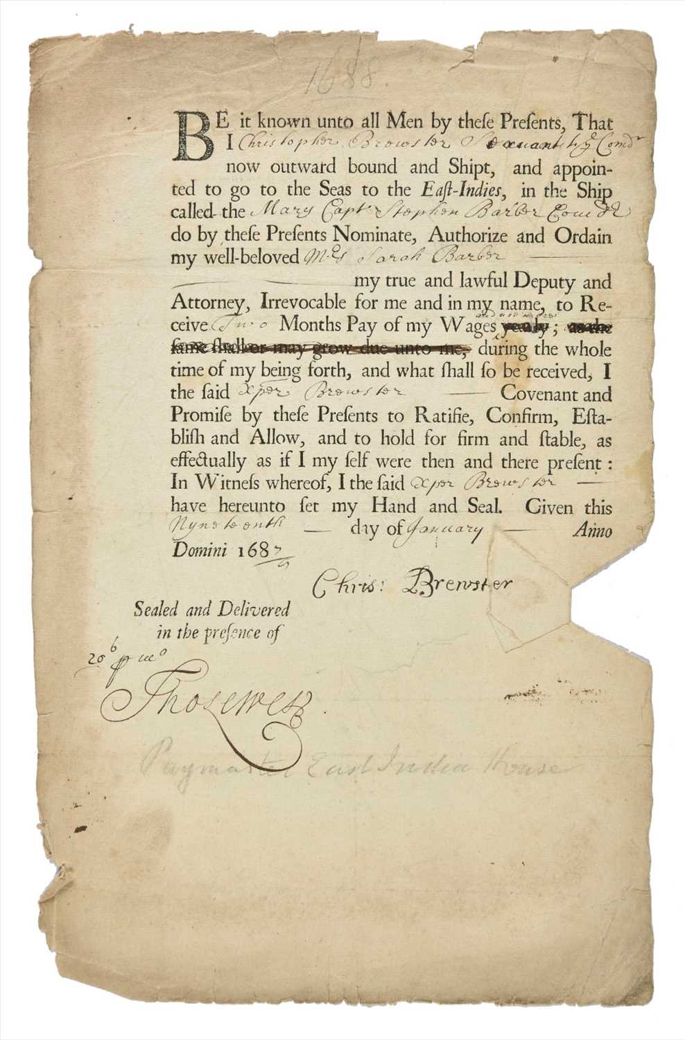 Lot 23 - East India Company. Group of printed and manuscript documents, 17th-19th century