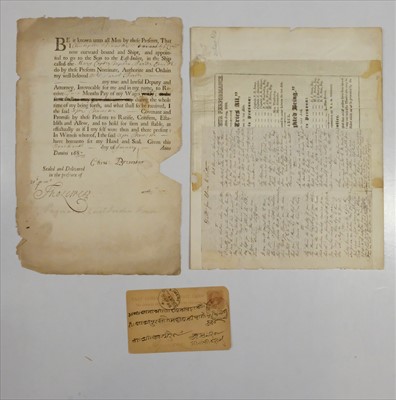 Lot 23 - East India Company. Group of printed and manuscript documents, 17th-19th century