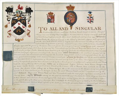 Lot 1 - Barbados. Grant of arms to Thomas Yard, 1810