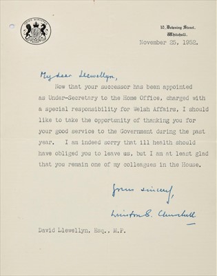 Lot 216 - Churchill (Winston Leonard Spencer, 1874-1965). Typed letter signed, 1952