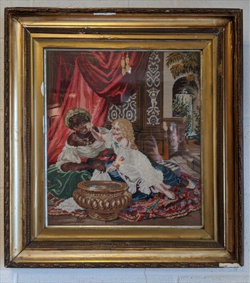 Lot 38 - Embroidered picture. A woolwork picture of a donkey, English, circa 1830s