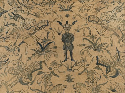 Lot 265 - Crewelwork panel. Hunting scene, early 18th century