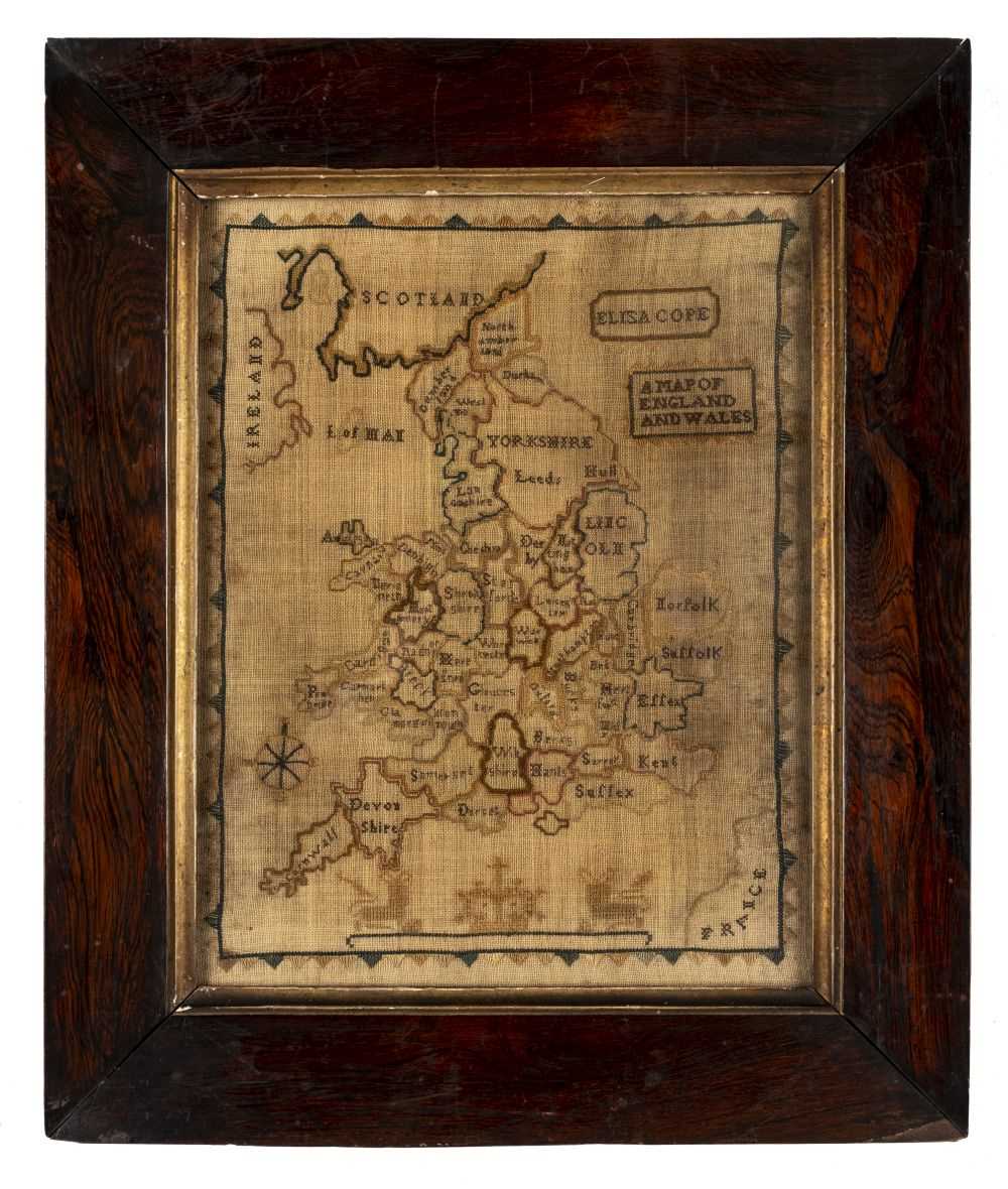 Lot 153 - Embroidered map. A Map of England and Wales by Elisa Cope, circa 1800