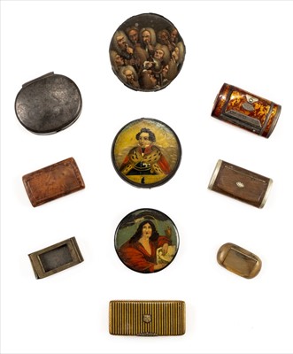 Lot 81 - Snuff Boxes. A steel snuff box dated 1722 plus other snuff boxes