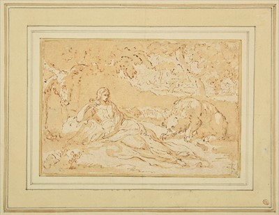 Lot 271 - Swanevelt (Hermann van, circa 1603/04-circa 1655). Landscape with female figure and bear