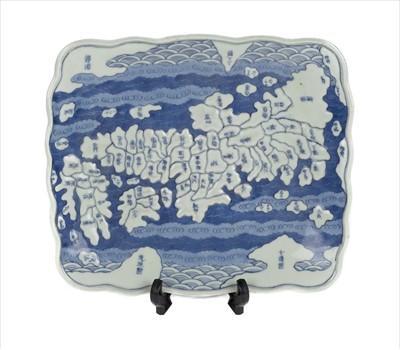 Lot 103 - Japan. Imari blue and white Japanese 'map dish', Tempo period, circa 1840