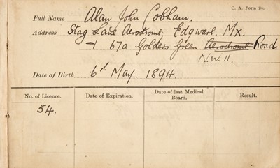 Lot 607 - Sir Alan Cobham. Pilot's logbook kept by Sir Alan Cobham