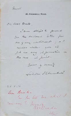 Lot 603 - Churchill (Winston Leonard Spencer, 1874-1965). ALS, [London], 25 May 1916