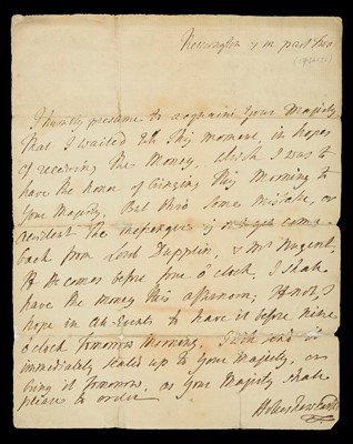 Lot 585 - George II & Pelham-Holles (Thomas, Duke of Newcastle). Autograph note, c.1754