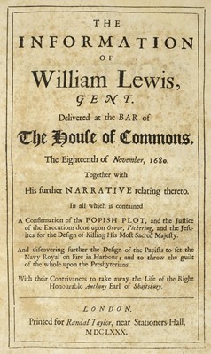 Lot 545 - Popish Plot. An Impartial Account of Divers Remarkable Proceedings..., 1679