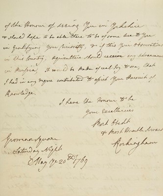 Lot 588 - Watson-Wentworth (Charles, 1730-1782, 2nd Marquess of Rockingham). ALS, 1769