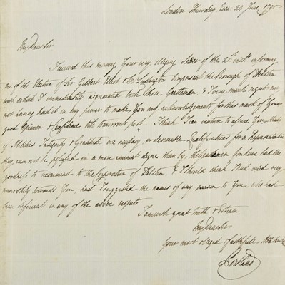 Lot 592 - Portland (William Henry Cavendish-Bentinck, 3rd Duke, 1738-1809). ALS, 1795