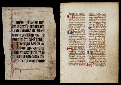 Lot 523 - Illuminated leaves. An illuminated leaf from a Book of Hours or Breviary, France, late 14th century