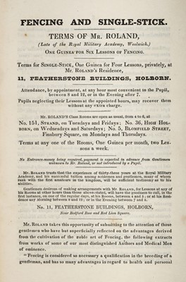 Lot 473 - Roland (George). A Treatise on the Theory and Practice of the Art of Fencing, 2nd ed., 1824