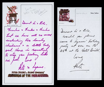Lot 641 - Sellers (Peter, 1925-1980). 2 Autograph Letters Signed, c.1980