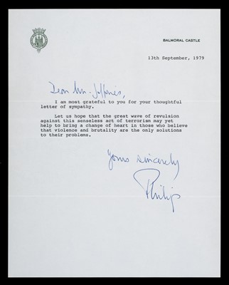 Lot 608 - Philip (Prince, Duke of Edinburgh, 1921-). Typed Letter Signed, 13 September 1979