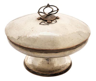 Lot 211 - Arts and Crafts. A silver-plated bowl and cover probably Artificers Guild