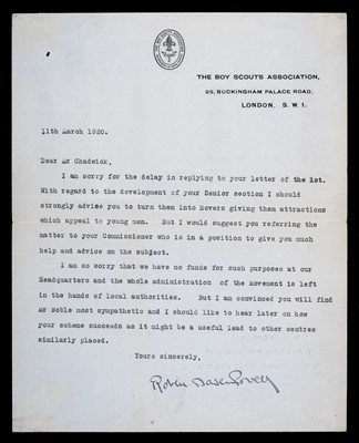 Lot 626 - Baden-Powell (Robert, 1857-1941). 5 Typed Letters Signed, 1920-25