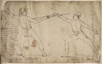 Lot 462 - Fencing. Manuscript copy of 10 leaves of Theorie et Pratique des Armes, 19th century