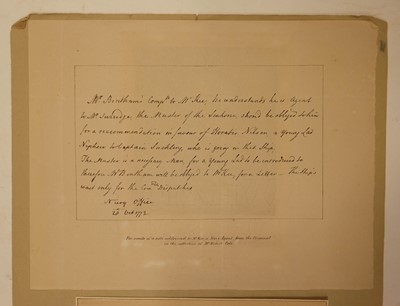Lot 728 - Nelson (Horatio, 1st Viscount Nelson, 1758-1805). Ticket for Funeral Procession, 1806