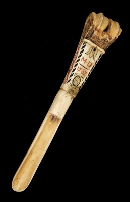 Lot 78 - Apple corer. 18th century bone apple corer dated 1787