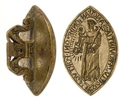 Lot 106 - Desk seal. A Medieval style brass desk seal, probably 19th century