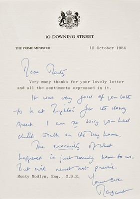 Lot 605 - Thatcher (Margaret Hilda, 1925-2013), Prime Minister 1979-1990. TLS, 1984