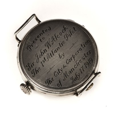 Lot 5 - Alcock & Brown. A wristwatch presented to Captain Alcock 17 July 1919