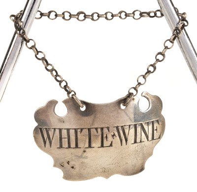 Lot 234 - Wine label. A George III silver 'White Wine' label, John Harvey I c.1750