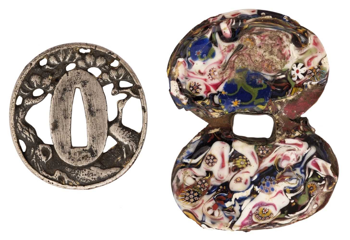 Lot 7 - Sword guard. An 18th century Italian millefiori sword guard plus Japanese tsuba