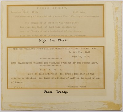 Lot 45 - WWI Surrender. Three original telegraphs relating to the German surrender, 1918