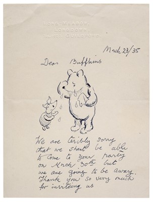 Lot 437 - Shepard (Ernest Howard). A Winnie-the-Pooh illustrated letter, 23 March 1935