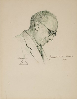 Lot 592 - Nehru (Jawaharlal, 1889-1964). Portrait, by S.N. Swamy