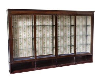 Lot 338 - Display cabinet. A large Edwardian rosewood and mahogany shop display cabinet