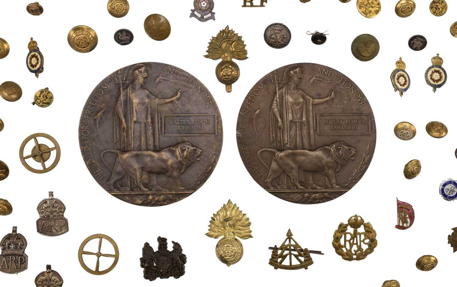 Lot 42 - Memorial Plaques. WWI Memorial Plaques - Cpl W.E. Johnson, M.M. and Pte R.L. Larwood