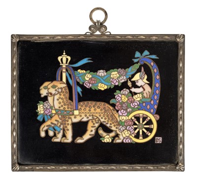 Lot 160 - Stabler (Harold, 1872-1945). A cloisonne enamel plaque, dated 1914