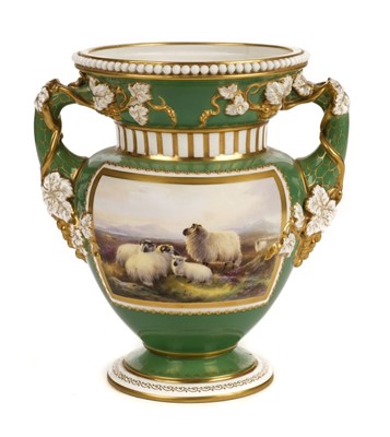 Lot 324 - Royal Worcester. A Royal Worcester sheep vase by Harry Davis