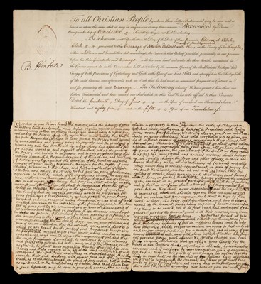 Lot 262 - White, Gilbert, 1720-1793]. A pair of certificates for Edmund White's subscription to the Articles