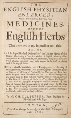 Lot 81 - Culpeper (Nicholas). The English Physitian Enlarged, 1681