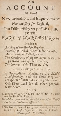 Lot 379 - Hale (Thomas). An Account of several New Inventions now necessary for England, 1st edition, 1691