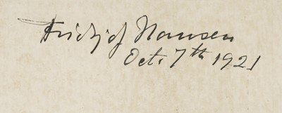 Lot 101 - Nansen (Fridtjof, 1861-1930). Signed menu card, Oct 7th 1921