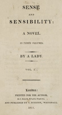 Lot 438 - Austen (Jane). Sense and Sensibility vols. I-II & Pride and Prejudice vol. II, 1st editions, 1811-12