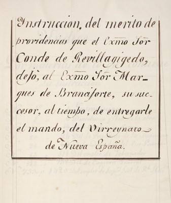 Lot 494 - Instruccion del Merito de Providencias. Important manuscript of Vice-Regal decrees, [1794]