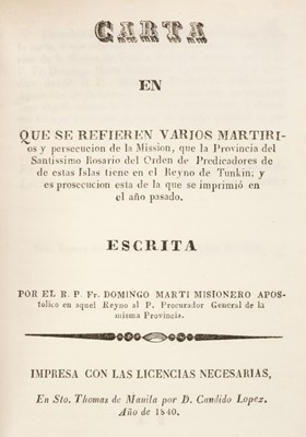 Lot 497 - Papeles Varios. A sammelband of 16 pamphlets on Religion, the Philippines and China, 1811-1840