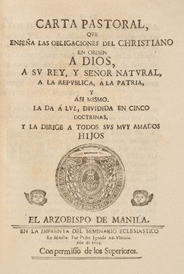 Lot 483 - Sancho de Santa Justa y Rufina. Arzobispo de Manila á los Parrocos de su Obediencia, 1775